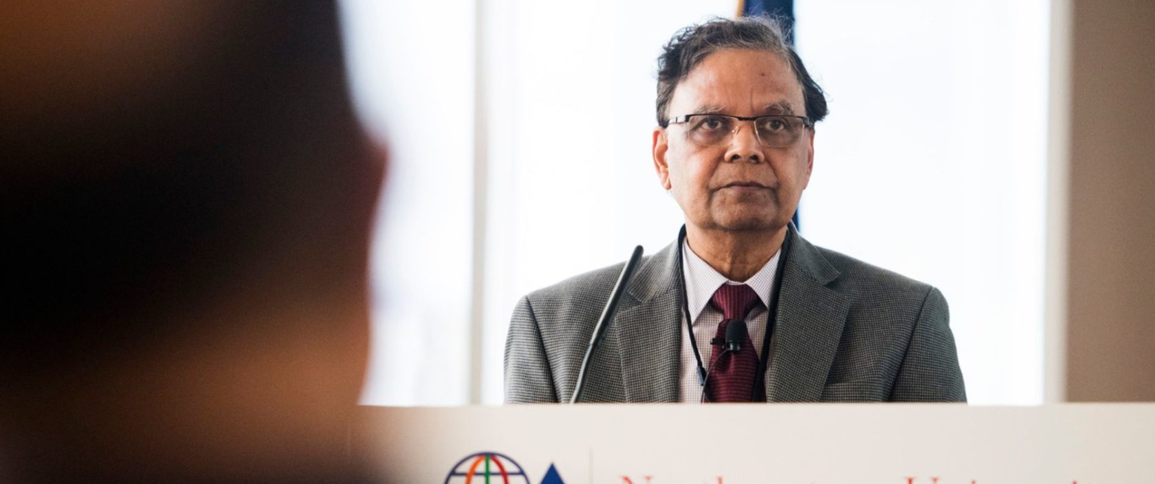 Dr. Arvind Panagariya speaks during the 2018 CEM India Lecture in East Village on April 4, 2018. Photo by Adam Glanzman/Northeastern University