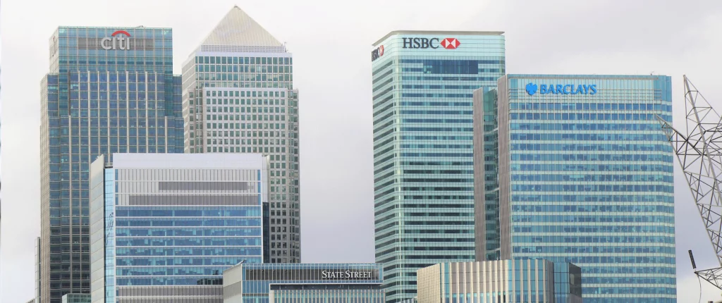 Photo of city buildings and banks