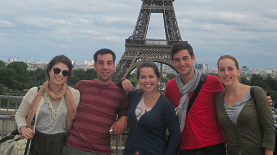BSIB students Katherine Woolley, Gabriel Blanchette, Sofia Lyubarsky, Ryan Brissenden and Amber Fifer in Paris.