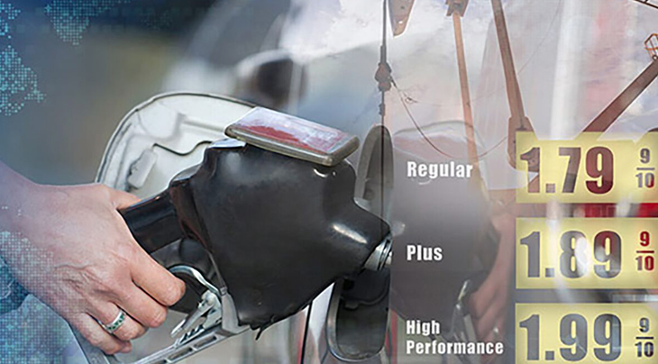 graphic of someone pumping gas with prices listed on the right