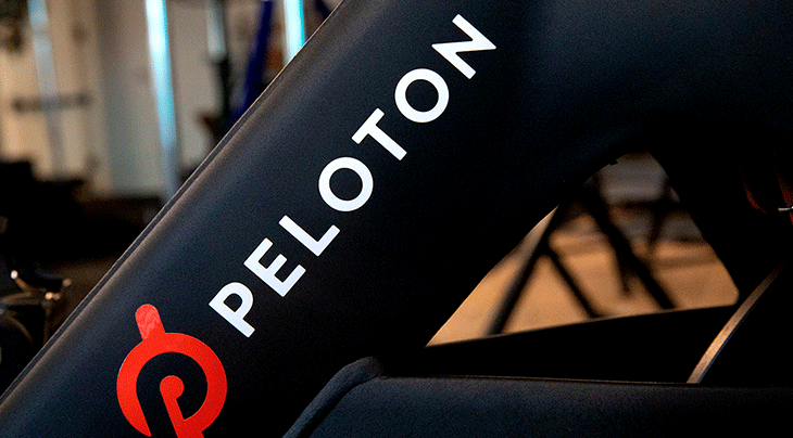 Peloton bike base with Peloton logo