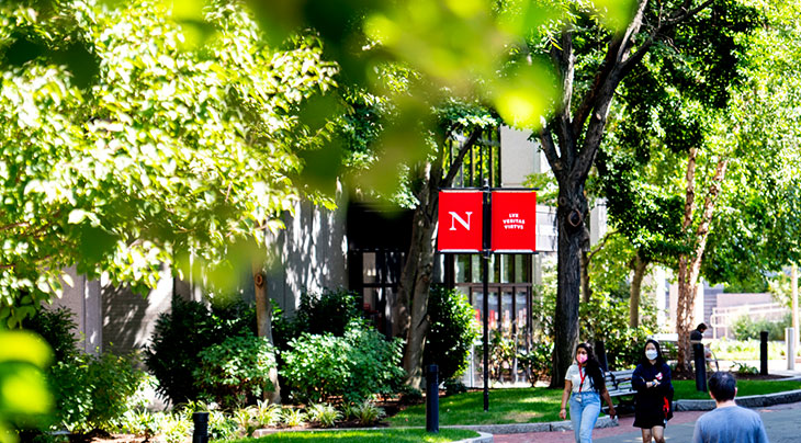fall 2020 campus feature NU logo
