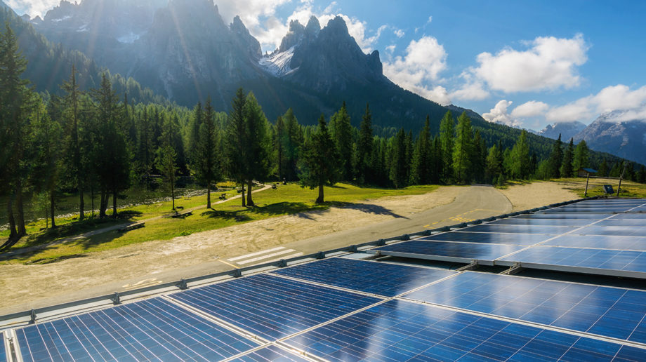 solar panels near mountains