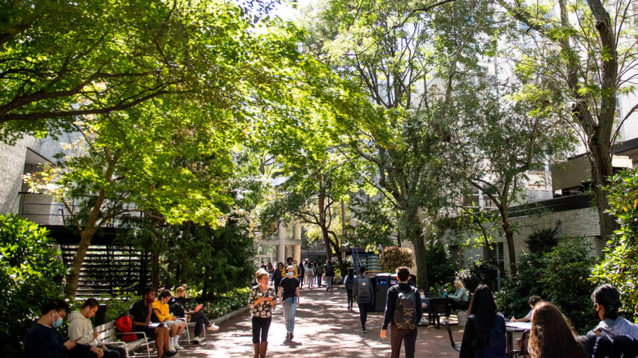 Photograph of Northeastern students walking through the Boston campus