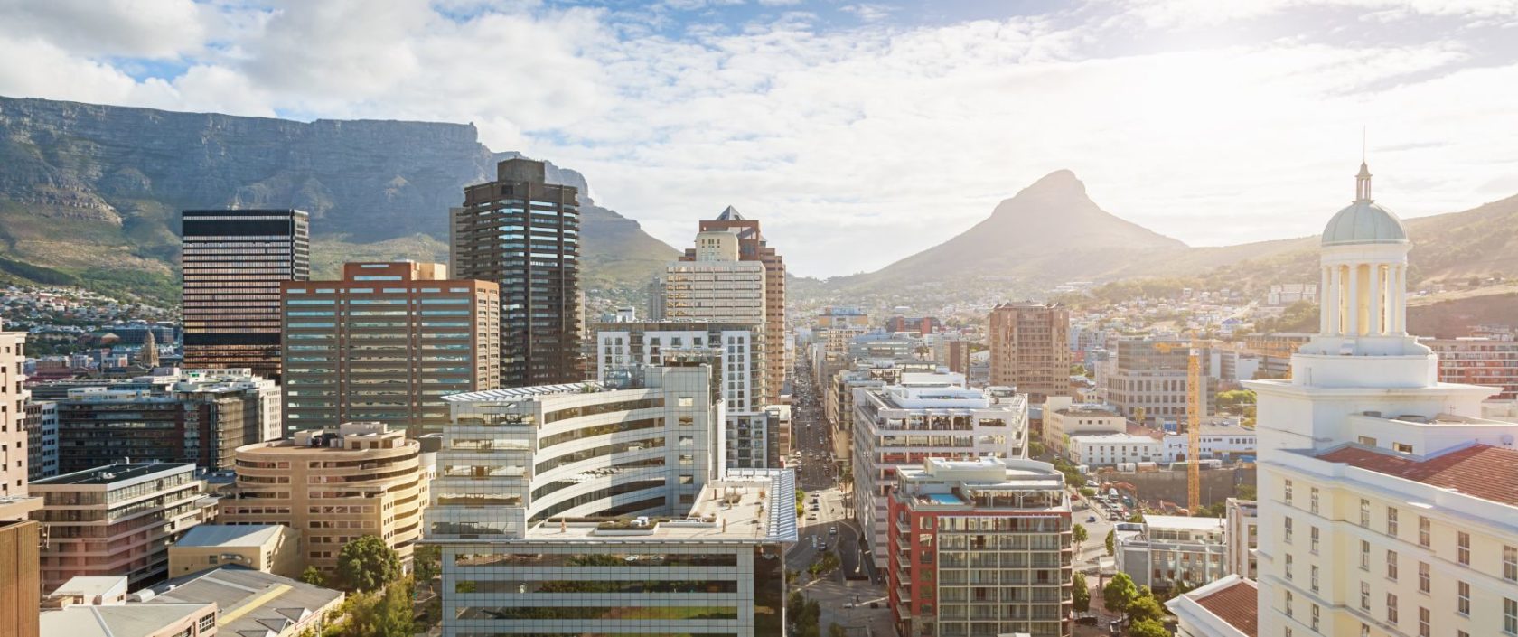 Downtown Cape Town, business district with skyscrapers and highrise buildings