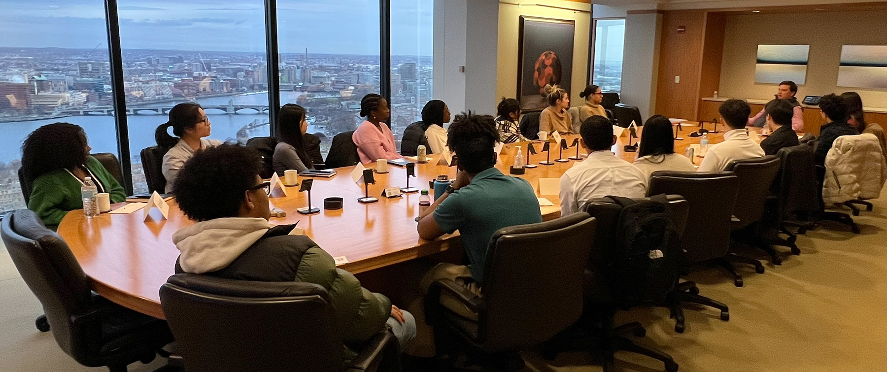 F1RST Scholars visiting a Boston company during an industry visit