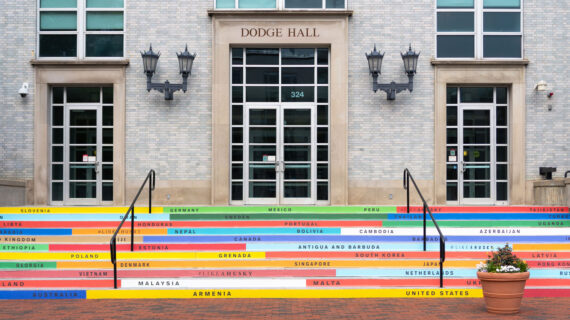 Dodge Hall with steps painted for global footprint.