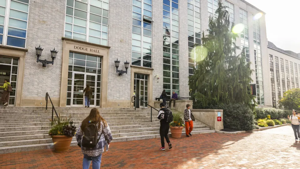 Students in front of Dodge Hall