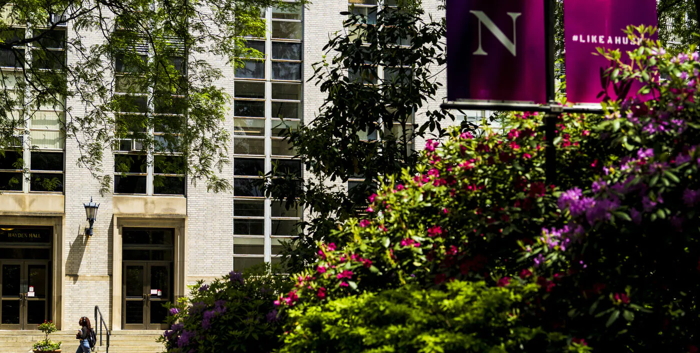 Northeastern sign in Churchill Quad