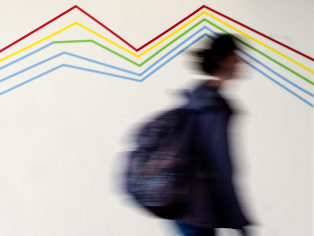 Blurry student walking