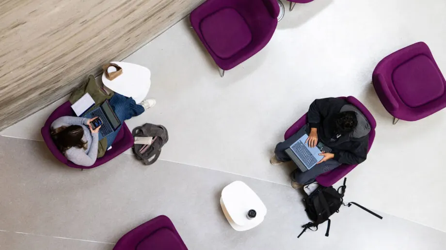 Ariel view of students studying